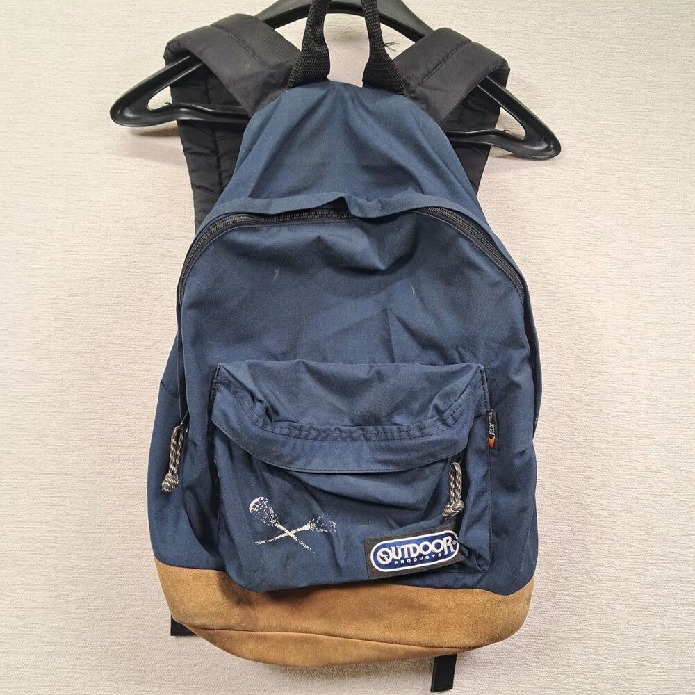 Vintage Outdoor Products Backpack Navy Blue Suede Bottom Daypack Bookbag Gorp